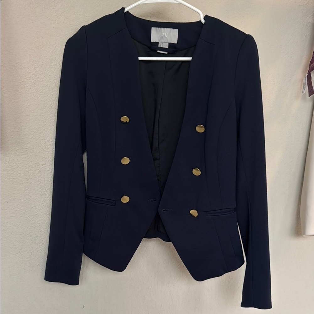 Elegant Navy Double-Breasted Women's Blazer